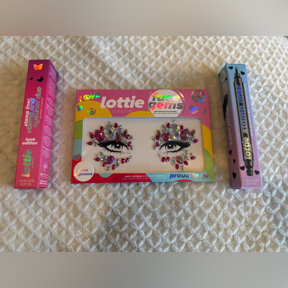 Lottie London Festival Ready Butterfly Heart Stamp Liners & Face Gem Set, 3 pcs